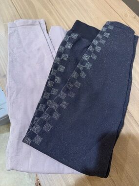 2 Pair PINK Victoria's Secret Black and Light Tan Glitter Checkered Leggings